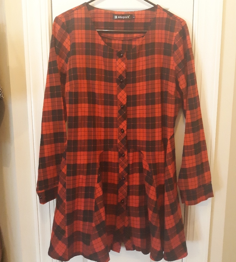 Buffalo Check Dress, Red and Black, Size L